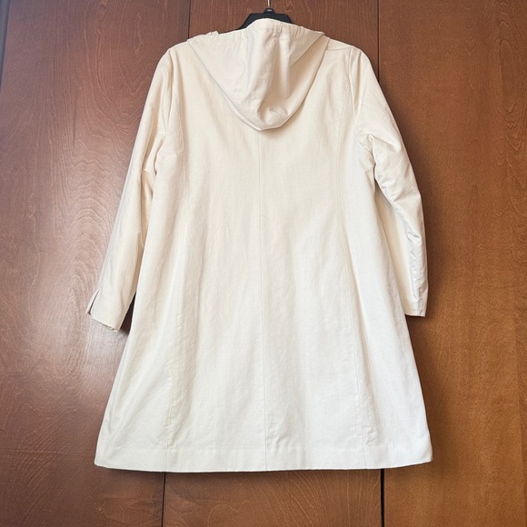 Eileen Fisher Fleece Cream Hooded Trench Coat Sz L - Picture 2 of 8